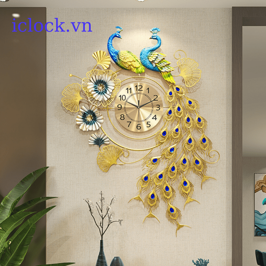 đồng hồ chim công treo tường trang trí nghệ thuật - mẫu mới iclock.vn